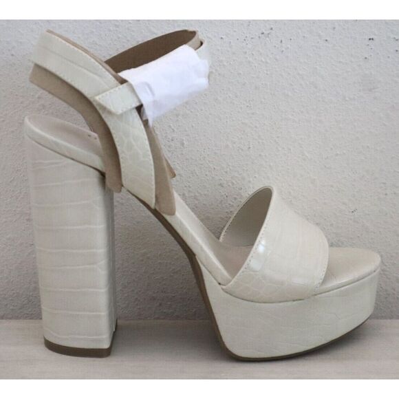 GUESS Women's Sz 10M Ivory Gabeli Croc-Embossed Platform 5" Heeled Sandals - Picture 7 of 13